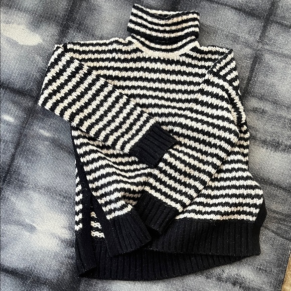 Everlane Black and White Striped Turtleneck Sweater, wool, alpaca, cotton - Picture 6 of 6